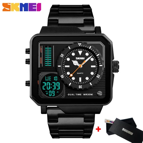 Black watch SKMEI модные спортивные часы мужские повседневные цифровые электронные кварцевые часы из нержавеющей стали ремешок наручные часы с будильником Relogio Masculino - Цвет: Black watch