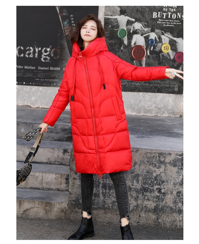 Женский пуховик, стиль, средней длины, с капюшоном, корейский стиль, Dongdaemun, модное, выше колена, плотное зимнее пальто