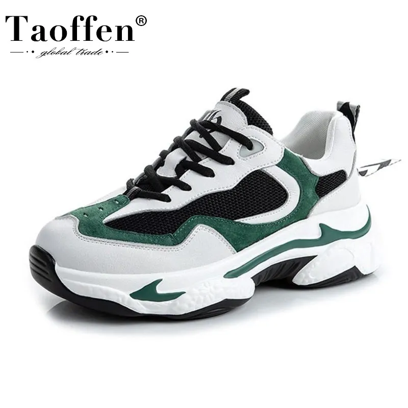 

Taoffen Women Real Leather Sneakers Fashion Vulcanized Shoes Women Mixed Color Thick Sole Shoes Footwear Size 35-39