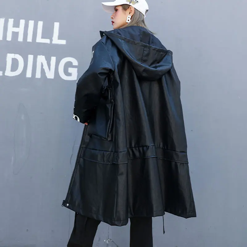 XITAO пальто черного цвета с карманами в стиле пэчворк размера плюс, женская одежда, модная осенняя одежда из искусственной кожи с надписью ZLL4354