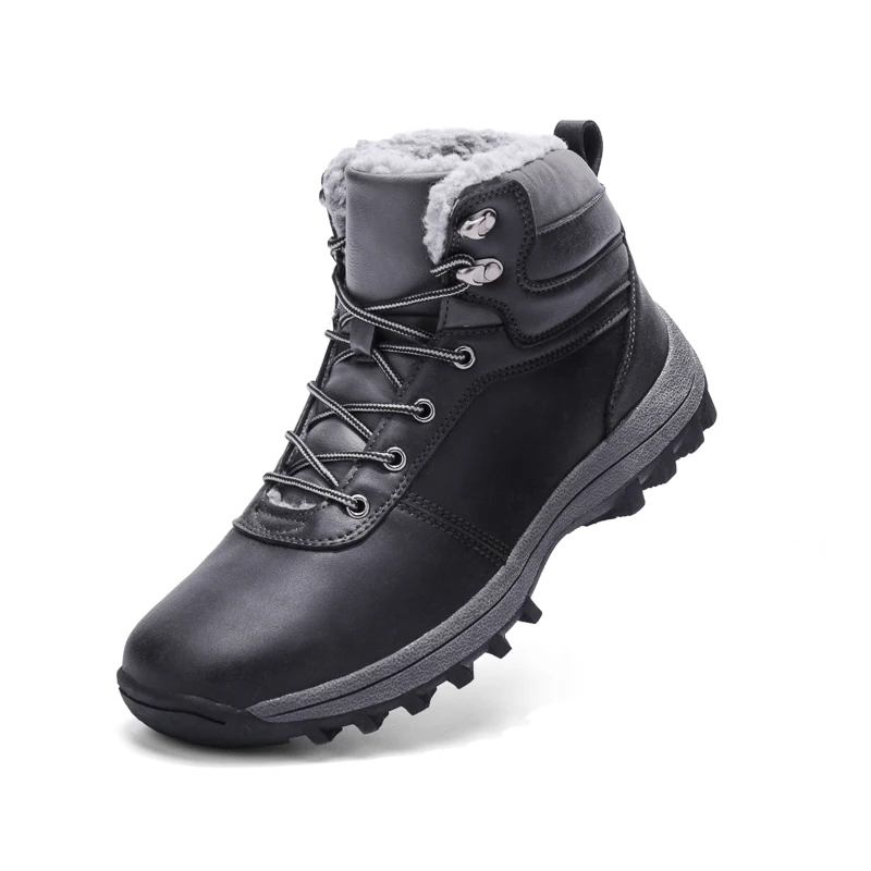 Brand Men Snow Boots Winter Plush Warm Men Climbing shoes Lace-Up strong Non-slip Male Ankle Boots Waterproof Man Work Shoes - Цвет: Черный