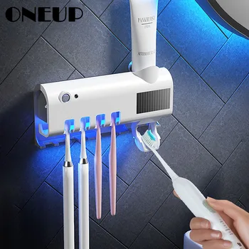 

ONEUP Solar Energy UV Toothbrush Holder Double Layer Sterilizer Automatic Toothpaste Squeezer Dispenser Bathroom Accessories Set