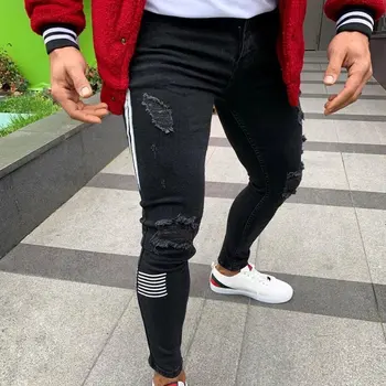 

8815 Men's Leisure Time Camouflage Nine Part Pants Self-cultivation Bound Feet Student Holes Denim Jean Hot Pants New