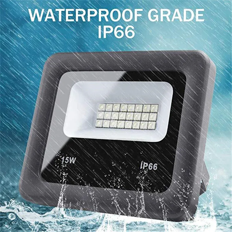 LED Floodlight Outdoor Spotlight 15W Wall Lamp RGB IP65 Waterproof Lighting Garden RGB Flood Light AC 220V 240V Remote Control