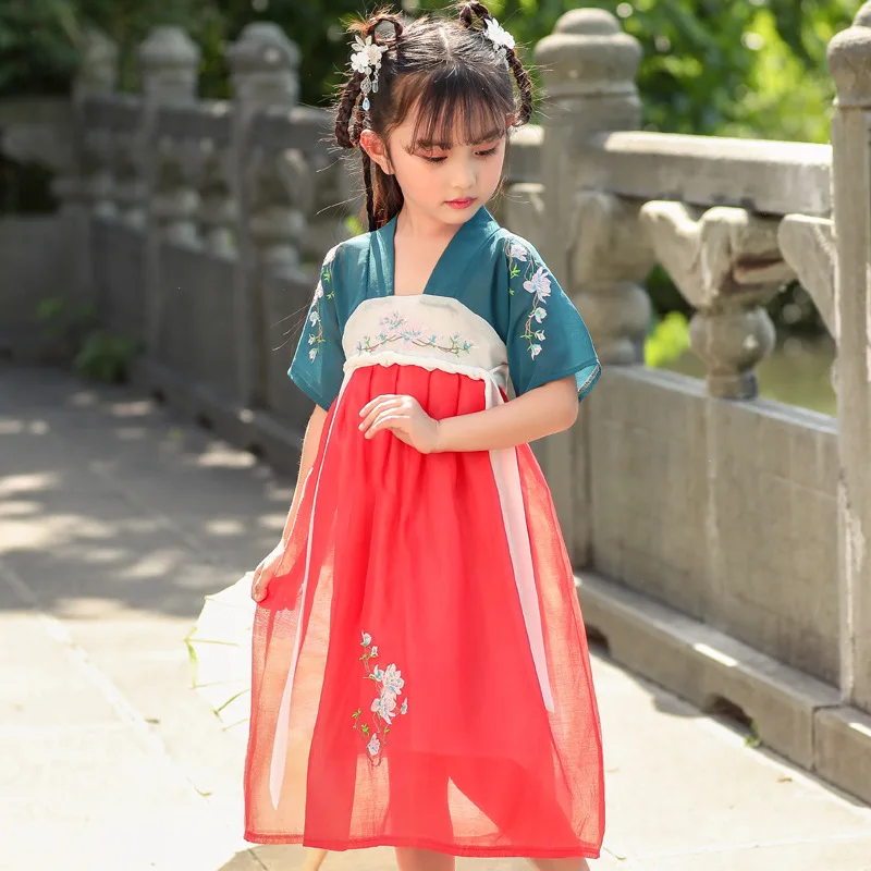Hanfu/Вечерние платья на свадьбу для маленьких девочек; Традиционный китайский костюм; карнавальный наряд в стиле ретро; сценический костюм для танцев выступлений - Цвет: Зеленый