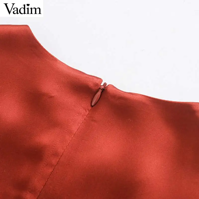 Женское элегантное платье vadim красный миди платье Длинные рукава с молнией сзади; галстук-бабочка украсить карманы женские повседневные стильные платья vestidos QC927