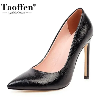

TAOFFEN 2020 Women Pumps Fashion Thin High Heel Shoes Slip On Pointed Toe Pumps Shallow Solid Color Women Shoes Size 34-43