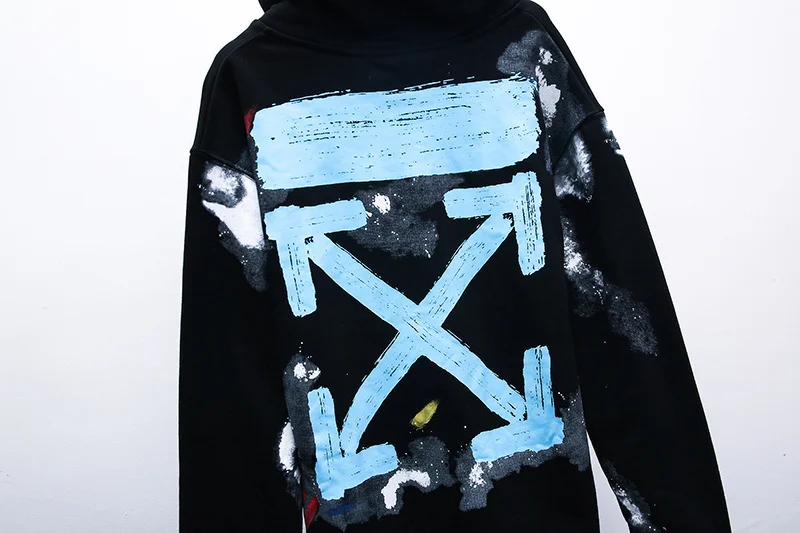 19ss Off-White OW кисть краска стрелка для мужчин и женщин для влюбленных Модная хлопковая Повседневная Толстовка с капюшоном свободная Куртка Пуловер