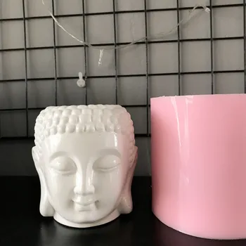 

Buddha Head Silicone Mold for Candlestick Tray Making DIY Flower Pot Vase Concrete Pen Holder Planter Mould