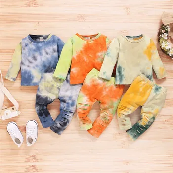 

New Autumn Clothing Newborn Infant Baby Boy Girls Long Sleeve Tie Dye Print T-shirts+Hole Pants Leggings Casual Homewear Outfits