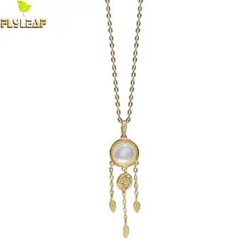 

Real 925 Sterling Silver Necklace For Women Dream Catcher Tassel Fritillary Shell Zircon Gold Fashion Chain Fine Jewelry Flyleaf