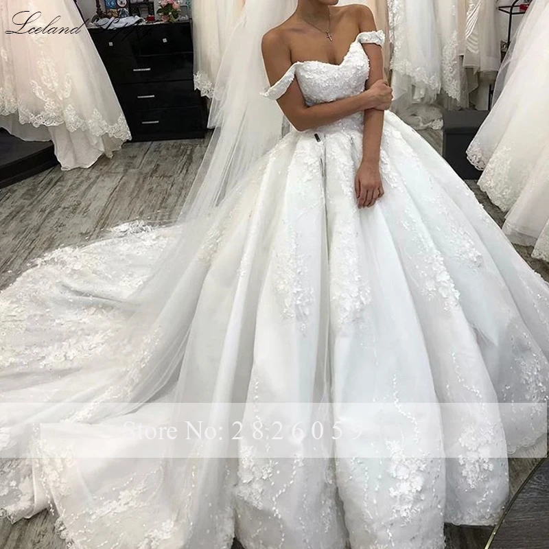 Lceland Poppy Lace Appliques Ball Gown Wedding Dresses Floor Length Off the Shoulder Vestido de novia Bridal Gowns