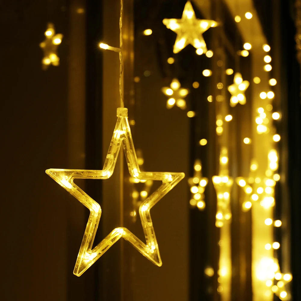 

Remote Control LED Curtain String Lights 2.5M / 8ft 12Stars Fairy Light Lamp Warm White 31V Safe Voltage with 8 Modes Controller