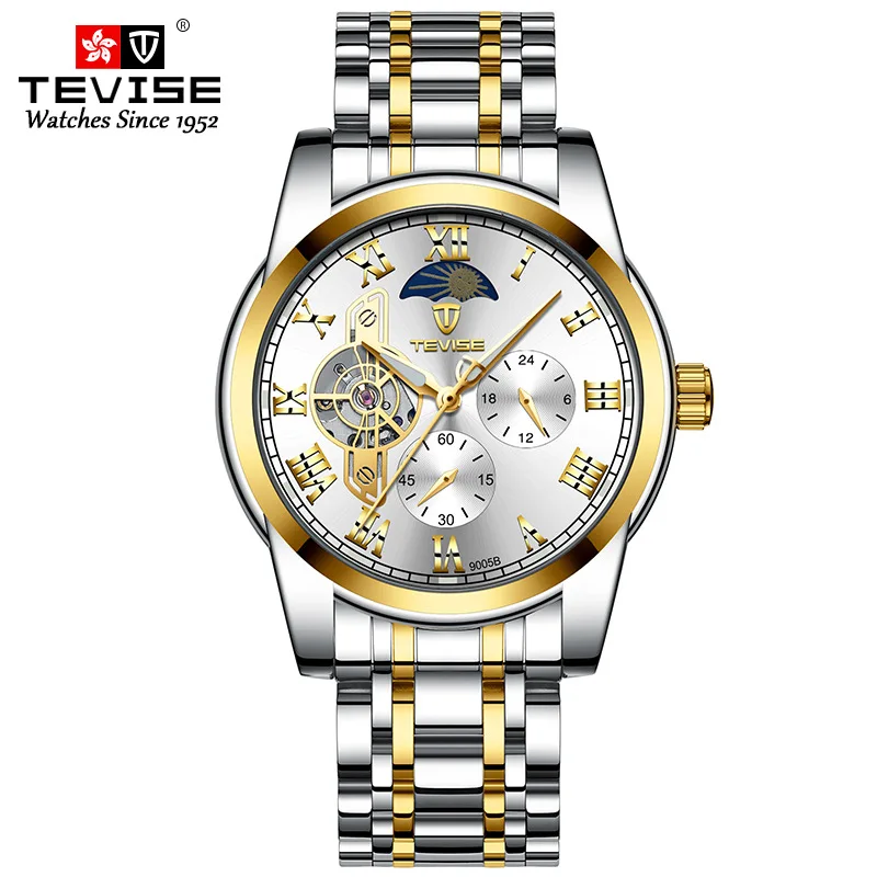 Man Watches 2019 Brand Luxury TEVISE 9005B Automatic Luminous Clock Men Tourbillon Waterproof Moon Phase Mechanical Watch Man (13)