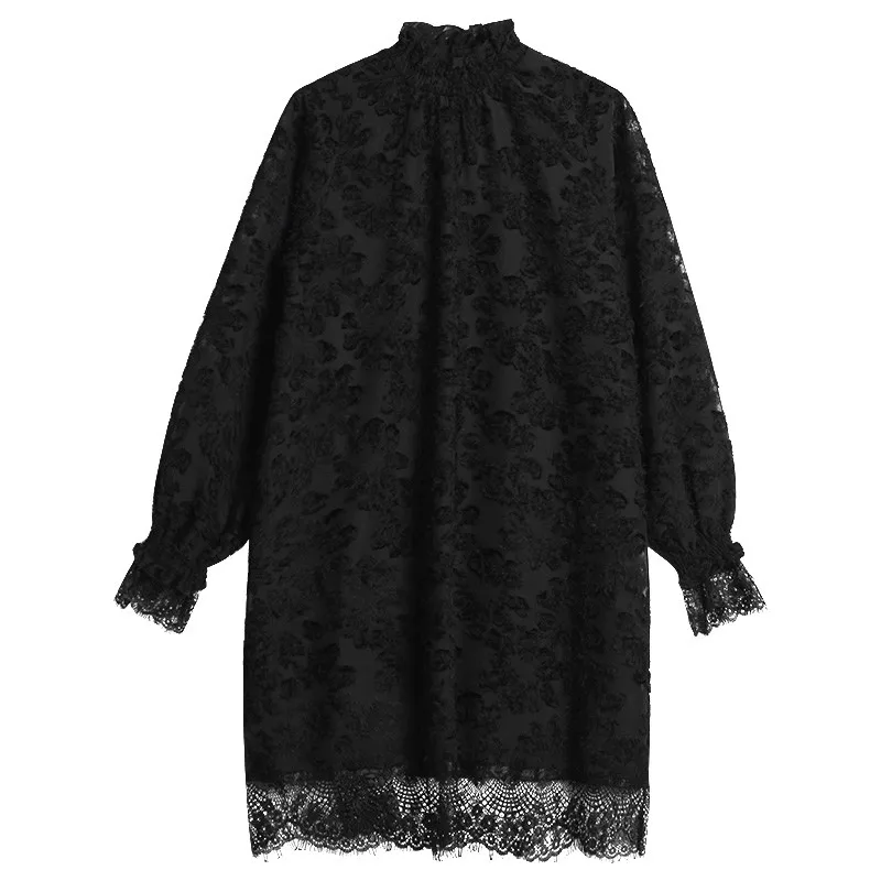 Женское кружевное Свободное платье с рукавами фонариками зимнее нижней частью