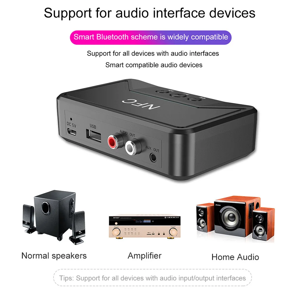 Bluetooth 5 0 Receiver Smart NFC A2DP RCA AUX 3 5MM Jack Wireless Adapter Suppotr USB Play For Auto Household Speaker Headphone