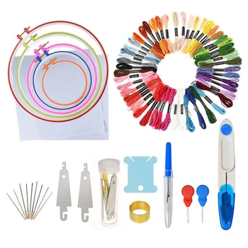 

100 Colors/set Cross Stitch Embroidery Thread + Cross Stitch Hoop Kit DIY Craft DIY Sewing Tool for Cross-stitch Hand Embroidery
