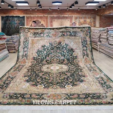 Alfombras grandes de seda persa de 10x14 pulgadas, alfombra clásica Oriental de Esmeralda hecha a mano para el hogar (TJ250A)