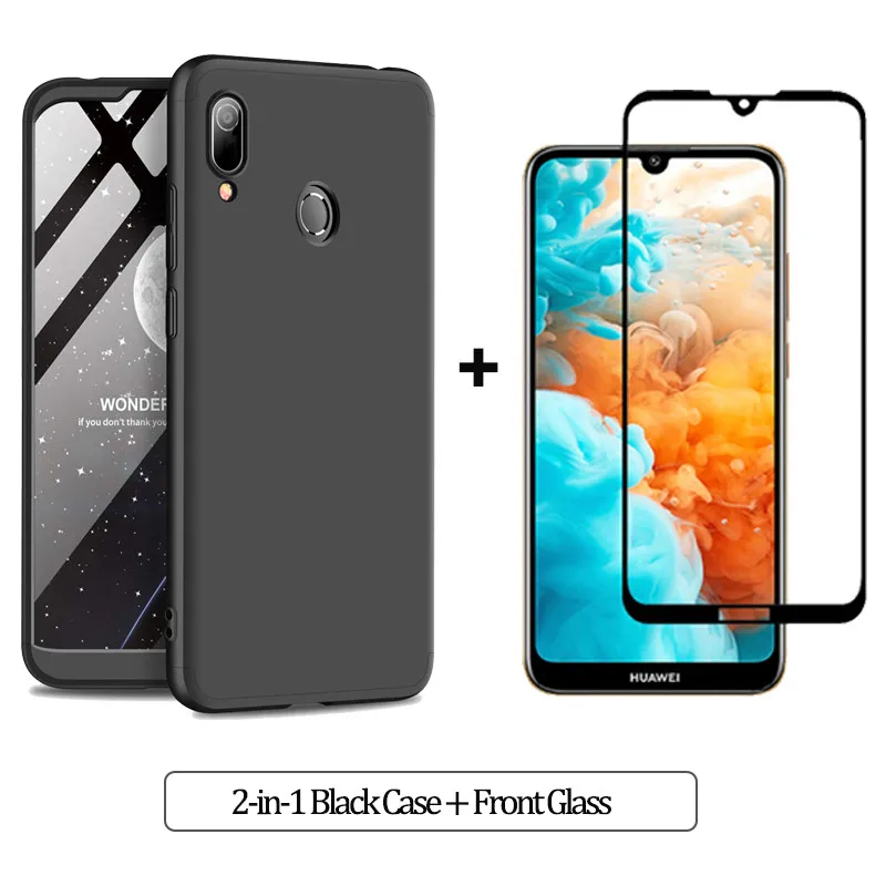 2-in-1 Black 3-в-1 защитный чехол для huawei y 6 чехол на хуавей у6 жесткий Пластик анти-противоударный бампер чехол honor9 9 lite 360 Полное покрытие honor 8a 8 a чехол+ стекло хонор 9 лайт чехол хонор 8а чехол - Цвет: 2-in-1 Black