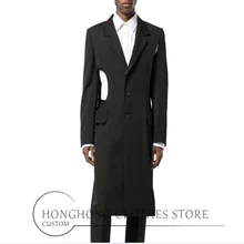 [На заказ] мужская длинная стильная открытая куртка свободный Молодежный Асимметричный костюм Европа и Америка тонкая куртка M-6XL