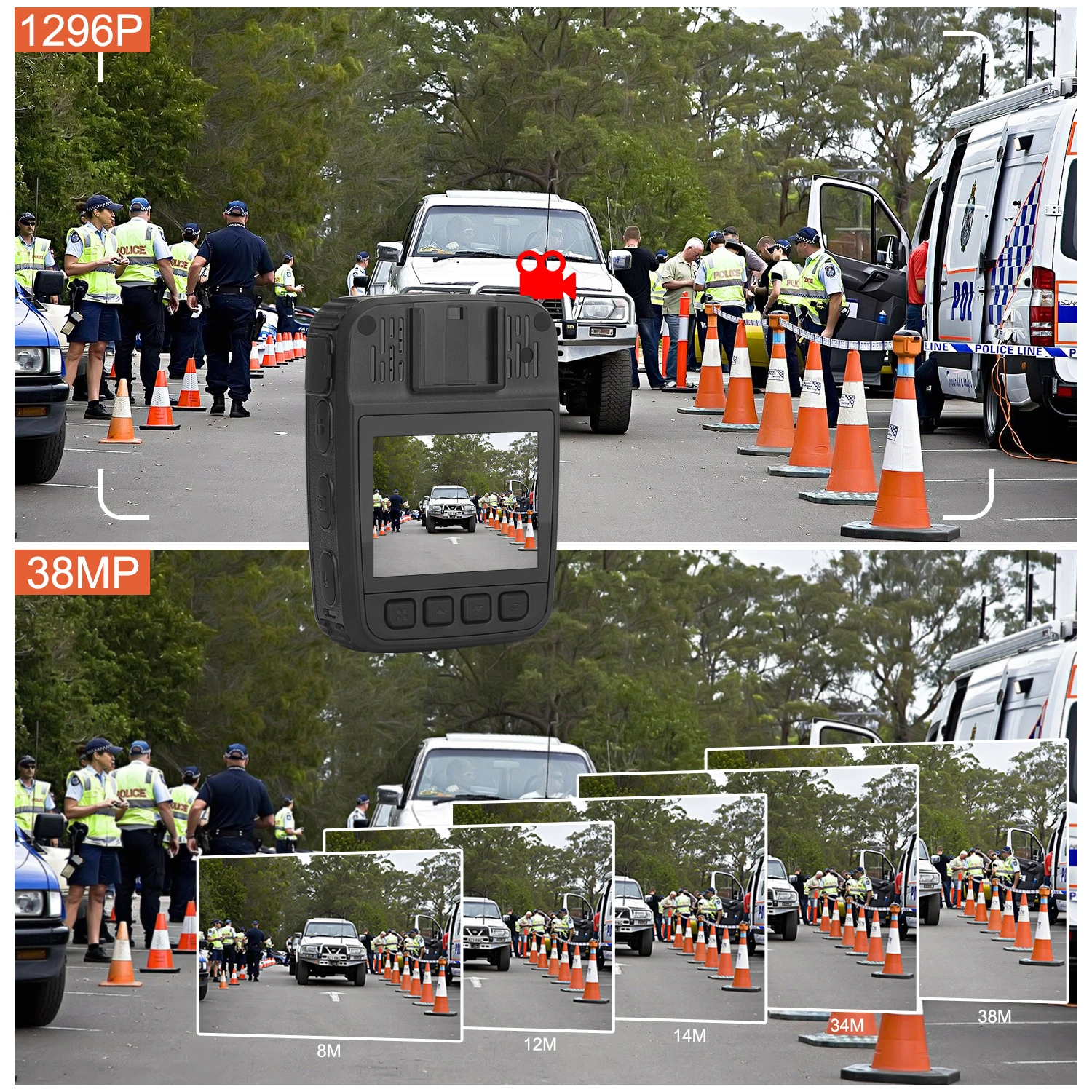 Police Body Camera Law Enforcement Records 1296P 30FPS 38MP Built-in 64GB Memory Security Guard Body Camera Night Vision