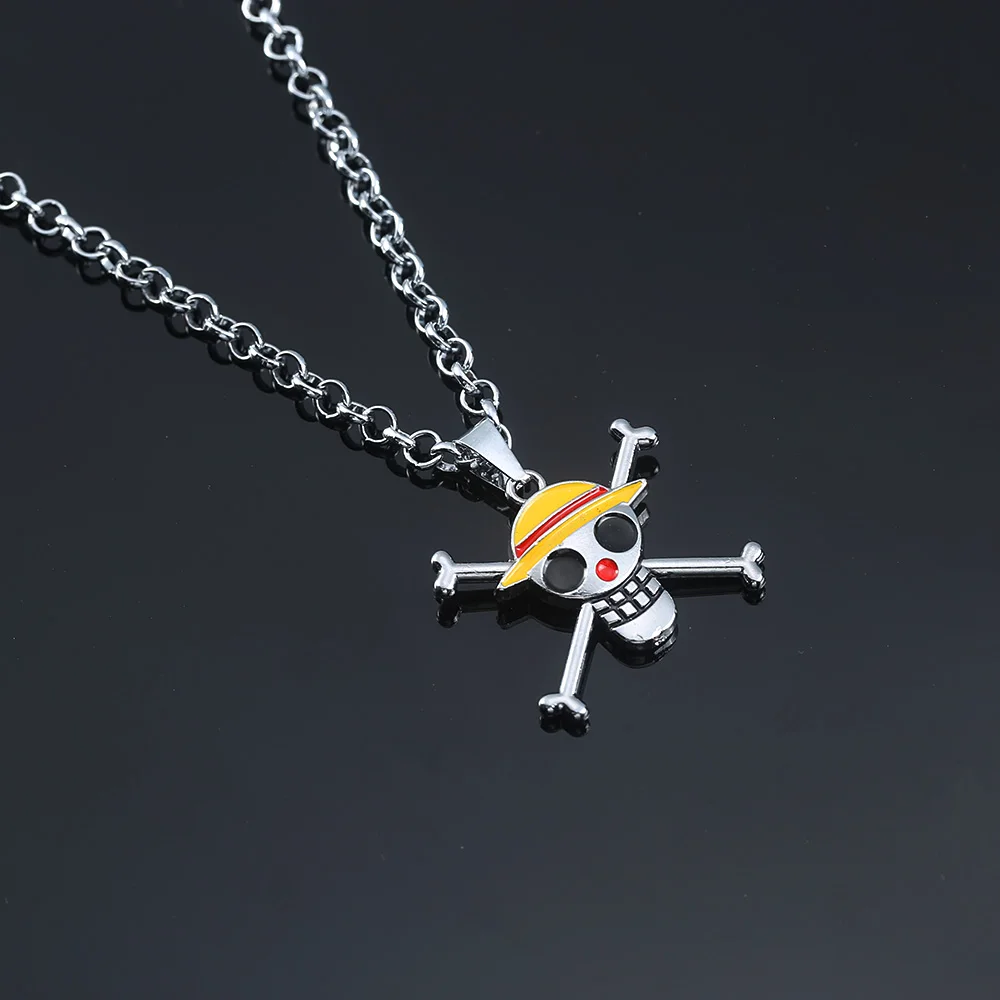 Anime One Piece Metal Necklace Luffy Ace Pirate Skull Hat Pendant Chain Choker Man Cartoon Necklaces Charm Jewelry Collar Gift