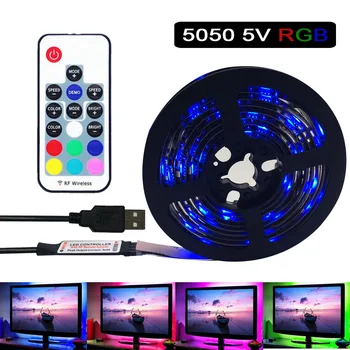 

5050 LED Strip 1m 2m 30Leds IP65 Waterproof RGB Led Strip Light DC5V Flexible Lighting Ribbon Tape With RF RGB Controller