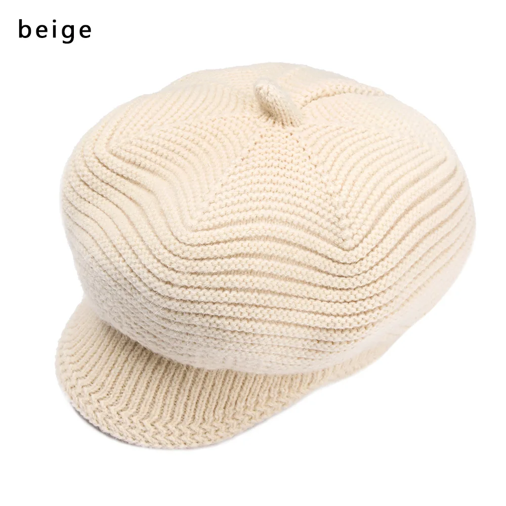 beige Модная женская зимняя вязаная шапка, утолщенная, теплая, козырьки, карамельный цвет, мягкая, плюс бархат, остроконечная шапочка, шапка для девочек, повседневная, изящная шапка - Цвет: beige