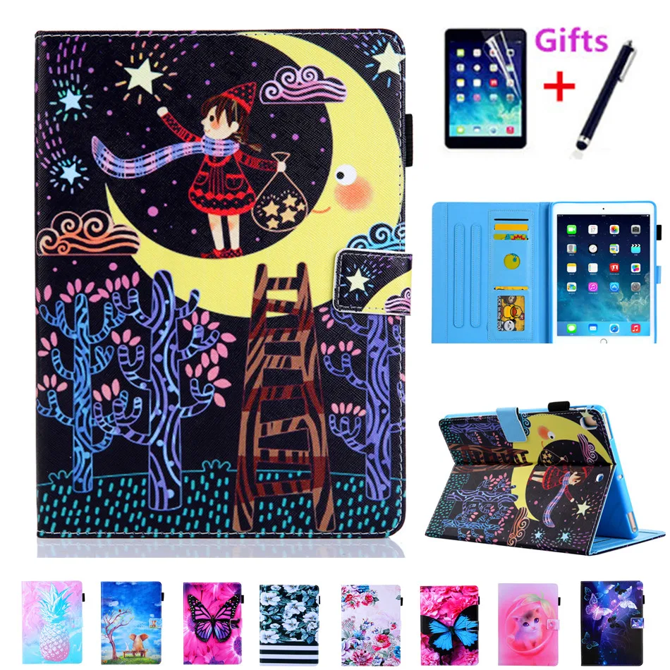 Funda Cartoon Painted Case For iPad 7th 10.2" A2198 With Card Holder Adjustment Stand Cover For iPad 10.2 A2200 A2232 Case