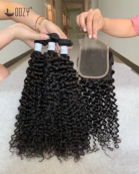 

Doozy Hair Peruvian Hair Deep Curly 3 Bundles With Closure Human Virgin Hair