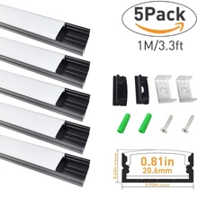 5 компл./лот 3.3ft/1 м черный 20 мм Алюминий светодиодный канал с молочной оболочкой, алюминиевый профиль штранг-прессования для Светодиодные ленты Установка
