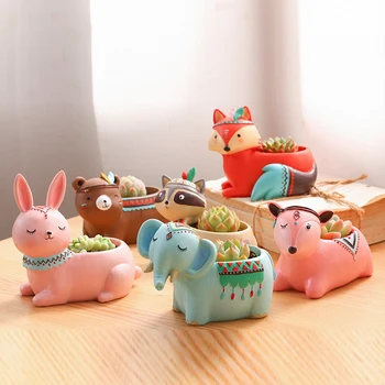 

Ethnic Style Animal Flower Pots Desktop Planters for Succulents Plants Handmade Resin Flowerpots Home Garden Decoration Gifts