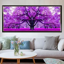 5D DIY Алмазная вышивка крестиком фиолетовая вишня дерево вышивка ручной работы Resion круглый бриллиант декор для гостиной 120x45 см