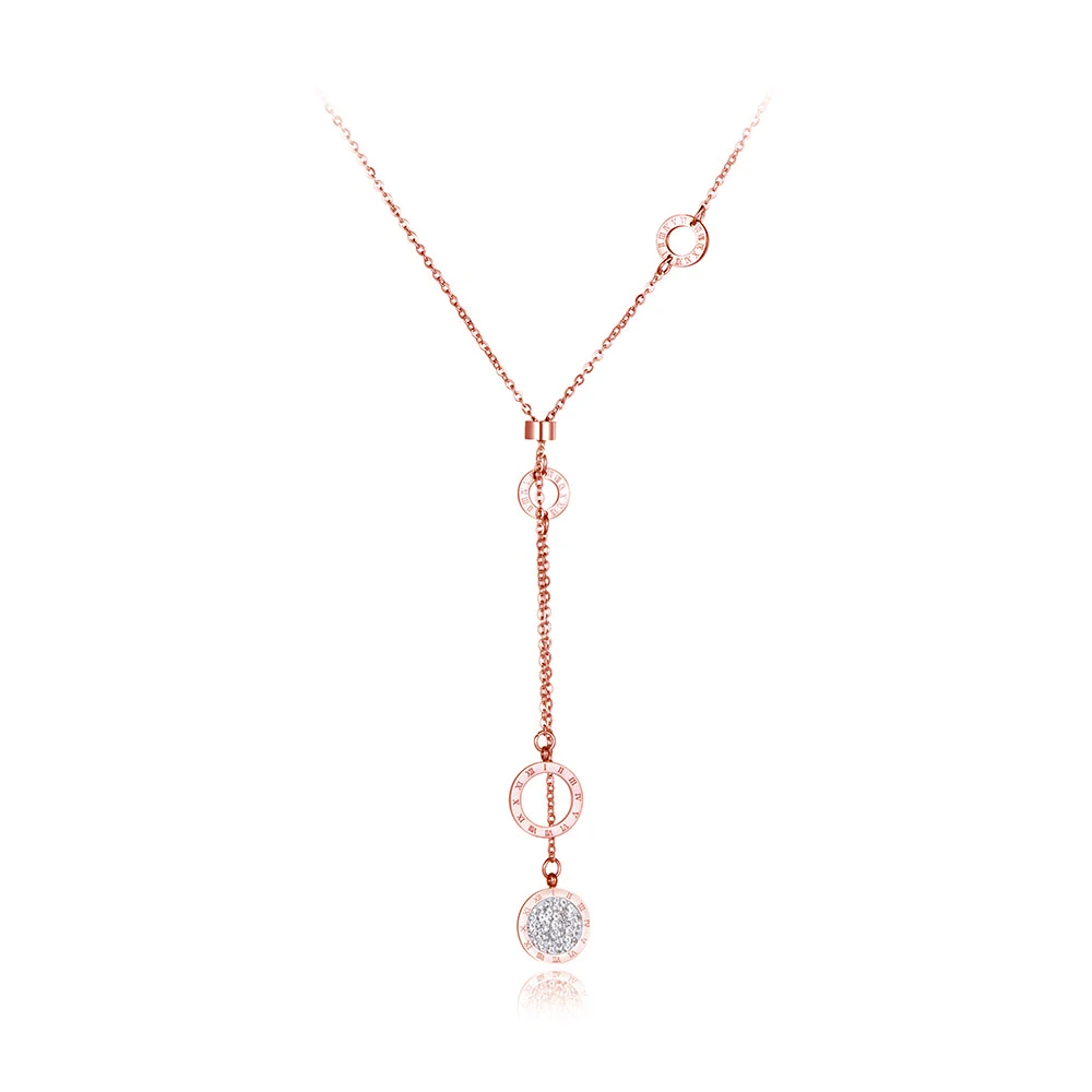 Rose Gold Lokaer, дизайн, Богемия Стиль, римские цифры, Очаровательное ожерелье s, ювелирное изделие, подвеска со стразами Фианит, цепочка, ожерелье для женщин N19082 - Окраска металла: Rose Gold