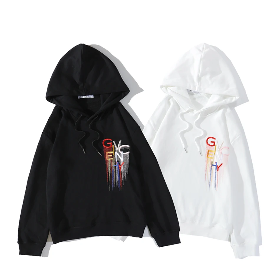 

2020 latest fall/winter Paris men's casual sports rainbow embroidery alphabet sweatshirt black and white couple hoodie