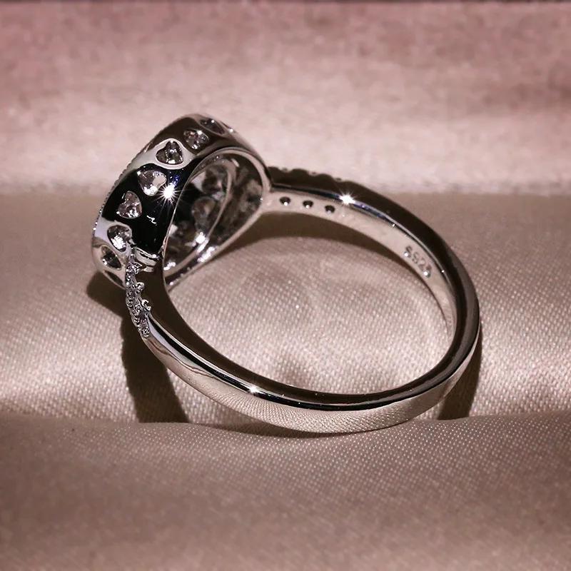Silver Ring Silver Rings Wedding Rings Luxury Excellent Round Zircon Ring Silver AAAA Crystal Inlaid Wedding Ring Female Jewelry Bride Simple Jewelry