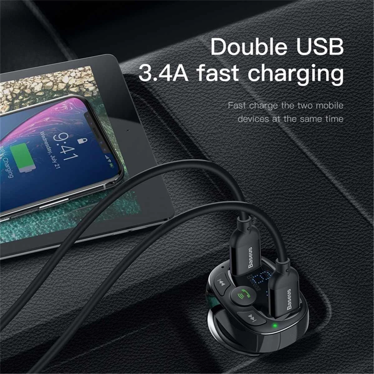Автомобильное зарядное устройство QC3.0 с двумя USB и быстрой зарядкой, цифровой дисплей, bluetooth, автомобильный комплект, поддержка громкой связи, Vioce звонки, воспроизведение музыки, SD карта