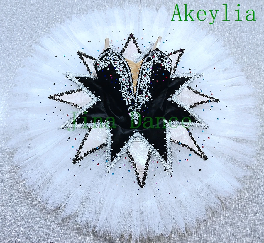Flash diamond Adult black white Harlequin professional ballet pancake tutu for girl YAGP TUTU handmade classical ballet costume