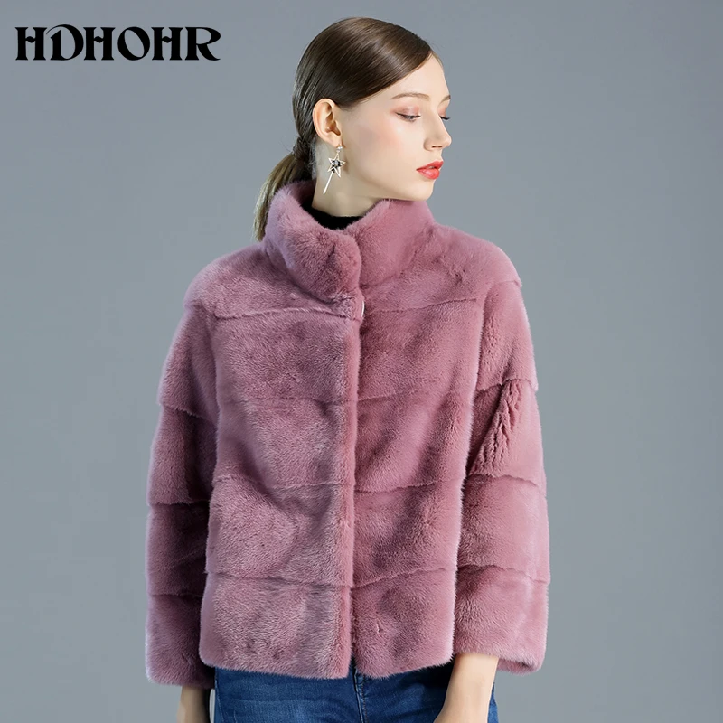 HDHOHR новые пальто из натурального меха норки женские пальто из натурального меха для отдыха теплая зимняя короткая норковая Меховая куртка