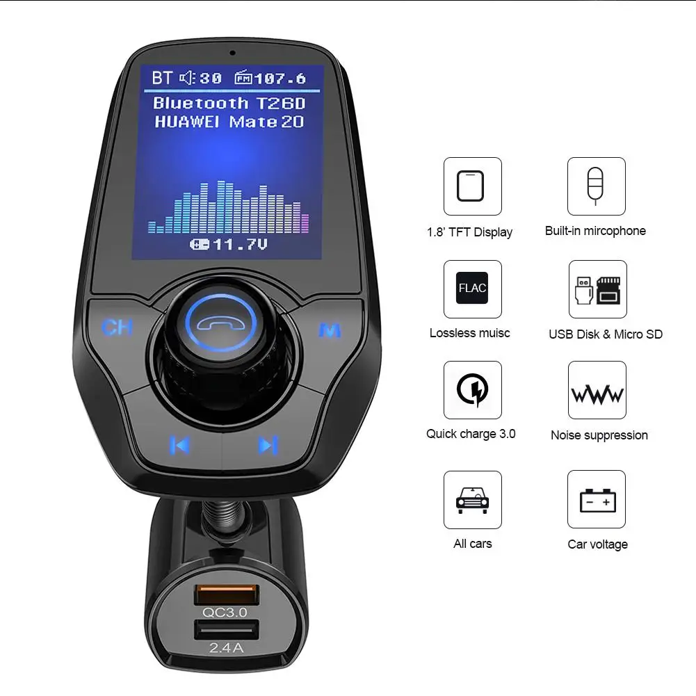 Bluetooth fm-передатчик автомобильный bluetooth-адаптер QC3.0 для чтения автомобильных аккумуляторов, громкая связь, поддержка tf-карты, вход AUX и Выход AUX