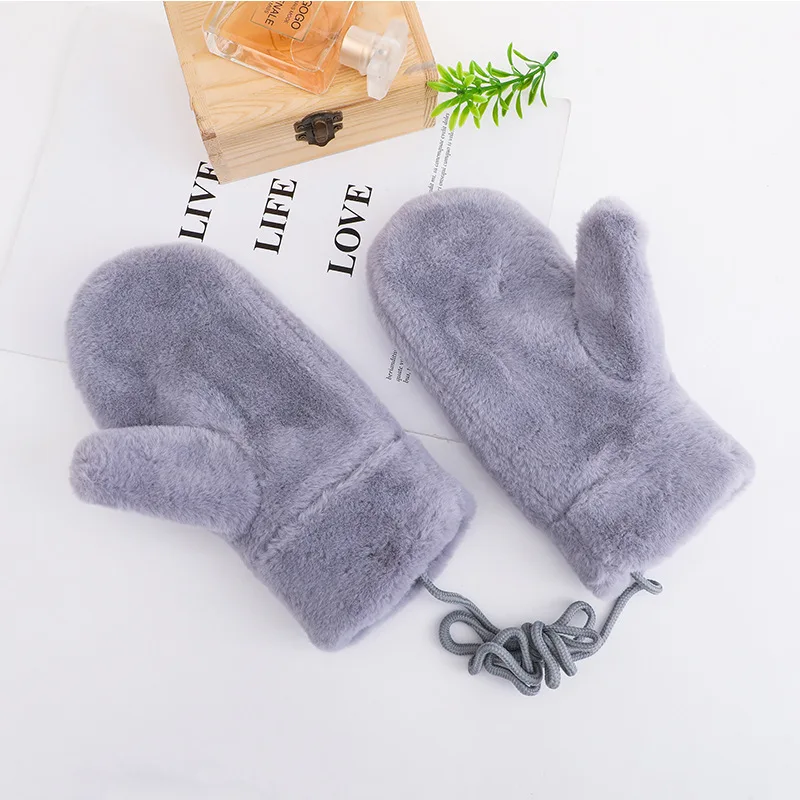 1Pair New Design Solid Color Winter Gloves For Women Ladies Girls Thick Warm Outdoor Gloves Mittens Female Plus Plush Mittens - Цвет: gray