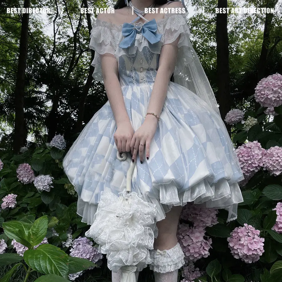 Sweet Lolita Party Lolita Dress Victorian Women Vintage Bow Ruffles Victorian Kawaii Princess Dresses Elegant Blue Dress