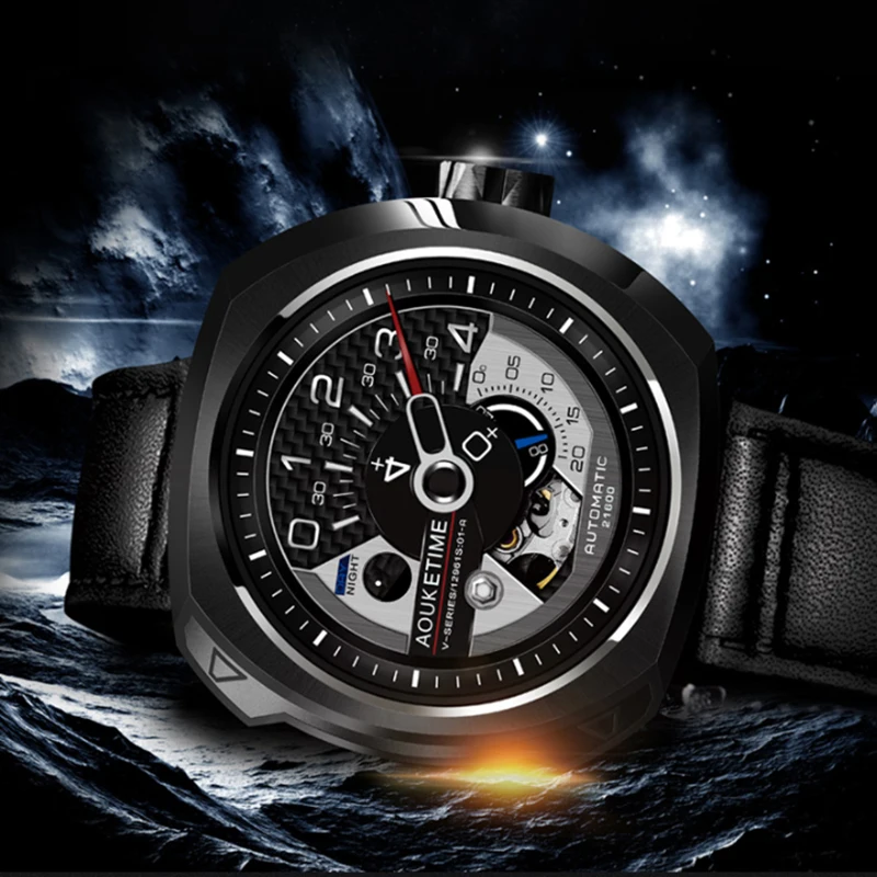 AOUKE автоматические часы для мужчин модный бренд дизайн механические самовзводные наручные часы кожаный ремешок спортивные часы relogio masculino