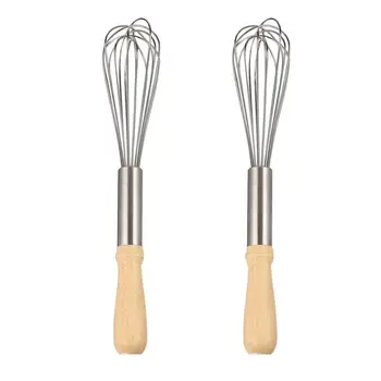 

2PCS Stainless Steel Stirrer Wooden Handle Eggbeater Thickening 8-Wire Whisk Multifunctional Manual Stirrer for Home Kitchen