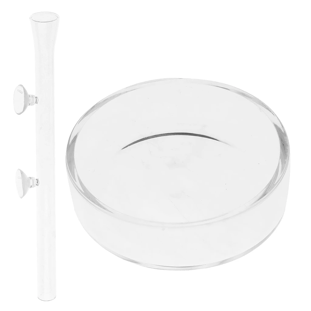 Glass Aquarium Feeding Dish + 300 MM Glass Tube Shrimp Feeder with Suction Cup Fish Tank Transparent Equipment