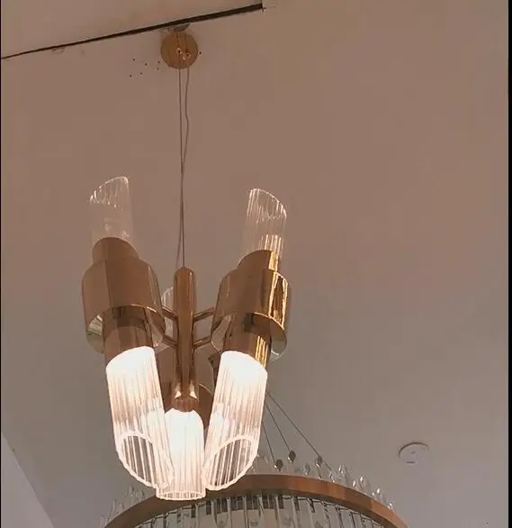Современная люстра в стиле АР-деко, светодиодный светильник из нержавеющей стали Dia36 * H56cm, стеклянные светильники для украшения дома и бара
