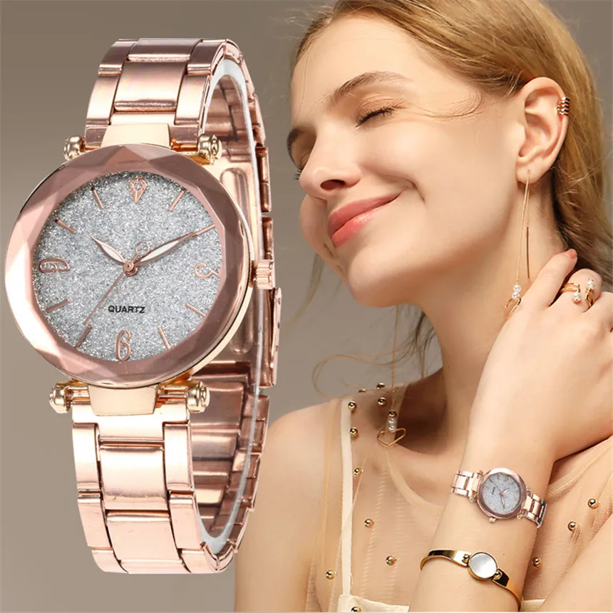 Романтические женские часы Звездное небо циферблат часы роскошный браслет из розового золота наручные женские часы reloj mujer Прямая D30