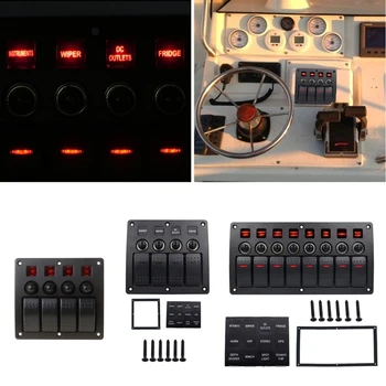 

4 Gang Red LED Waterproof Rocker Panel Switch w/Lens For Marine Boat 12-24V
