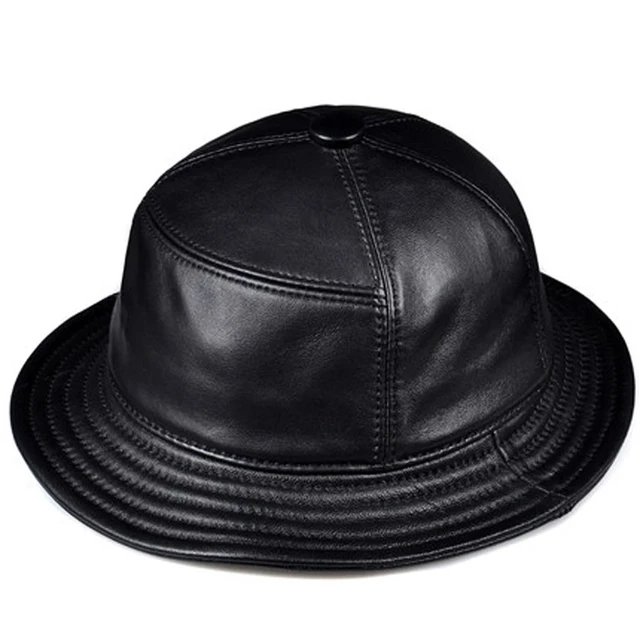 Korean Fashion ACC Unisex Genuine Leather Bucket Hats Men Women