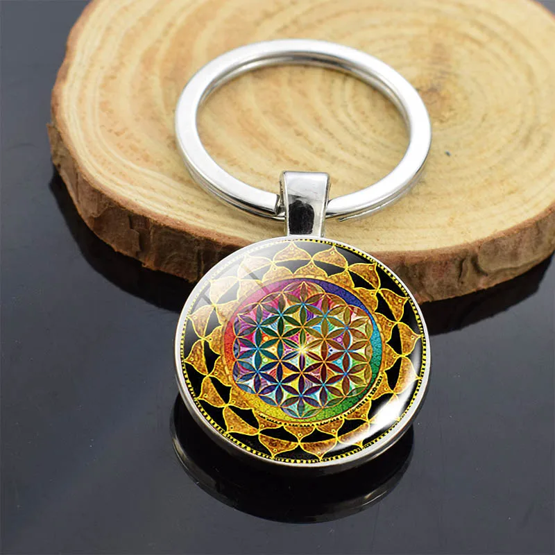 Мода Sri Yantra Мандала узор Двусторонняя бижутерия со стеклянными кабошонами подвеска буддиста брелок ручной работы для женщин мужчин индийские подарки - Цвет: As show 11